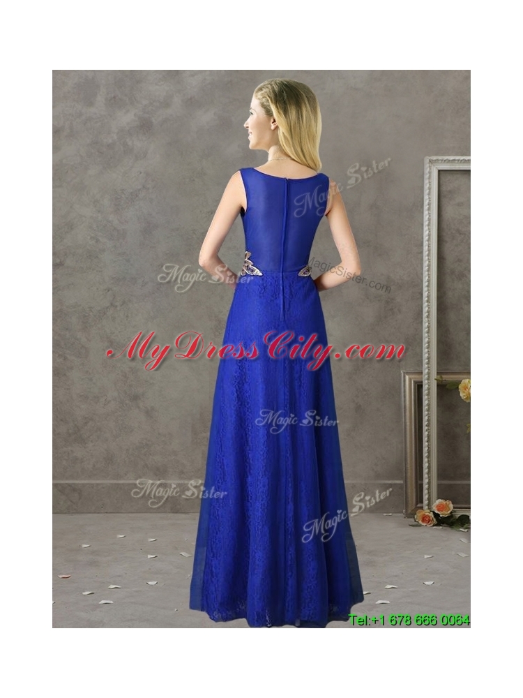 Gorgeous V Neck Appliques and Beading Mother Dress in Royal Blue