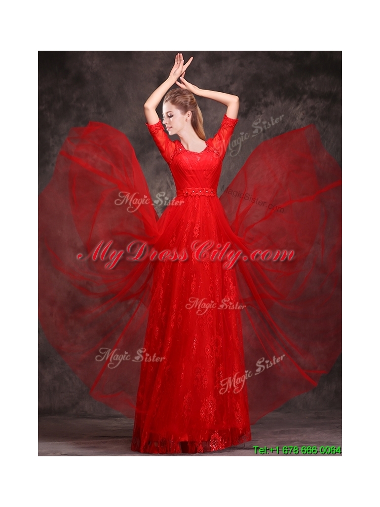 Latest Applique and Beaded Red Mother Dress in Tulle and Lace