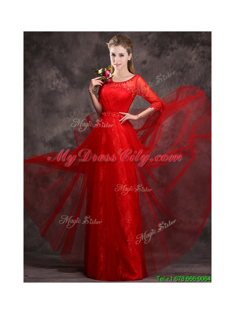 Latest Applique and Beaded Red Mother Dress in Tulle and Lace