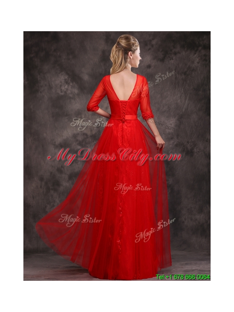 Latest Applique and Beaded Red Mother Dress in Tulle and Lace