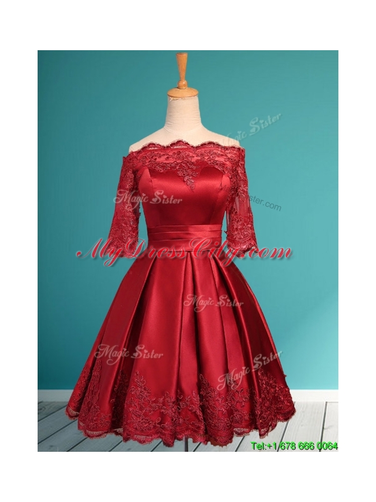 Romantic Off the Shoulder Half Sleeves Mother Dress with Lace and Belt