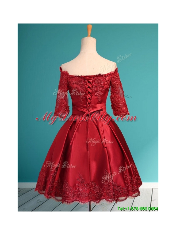 Romantic Off the Shoulder Half Sleeves Mother Dress with Lace and Belt