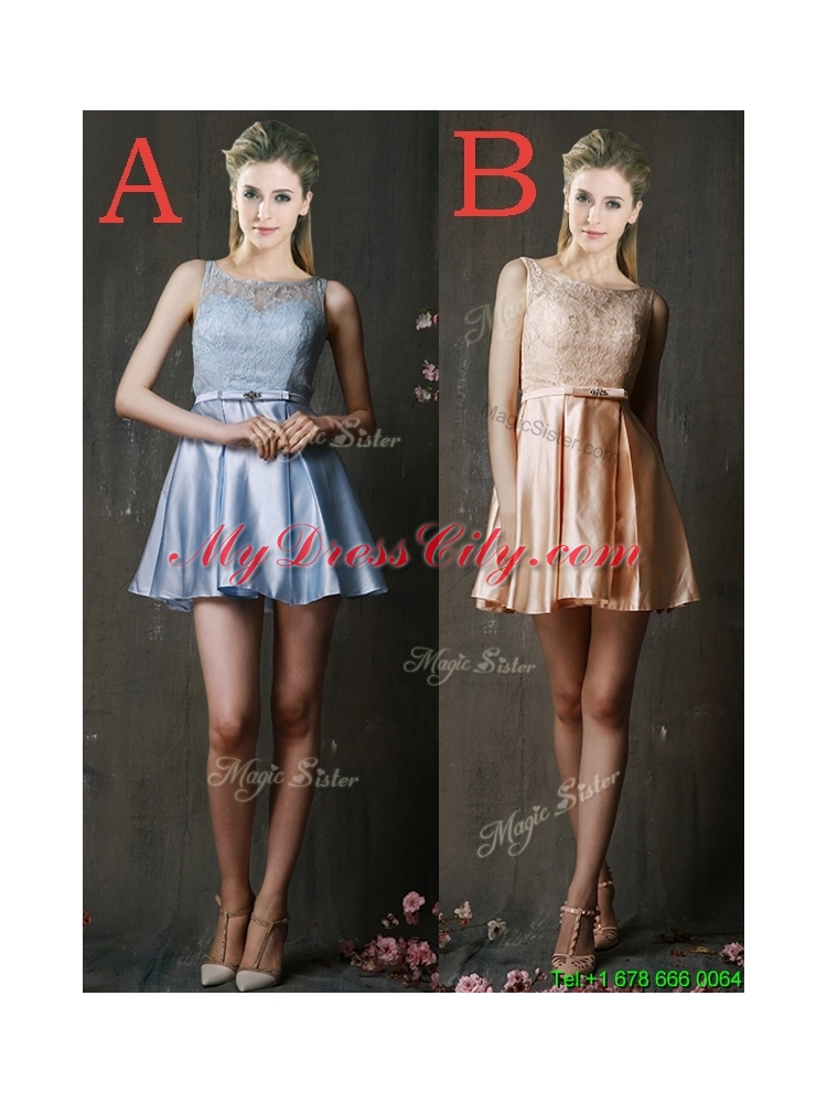 Best Selling Laced and Belted Short Prom Dress in Peach