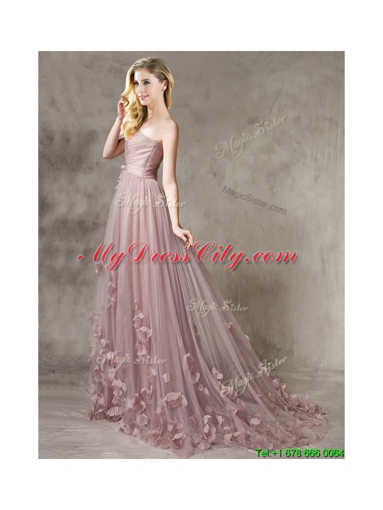 Classical Strapless Brush Train Prom Dress with Appliques