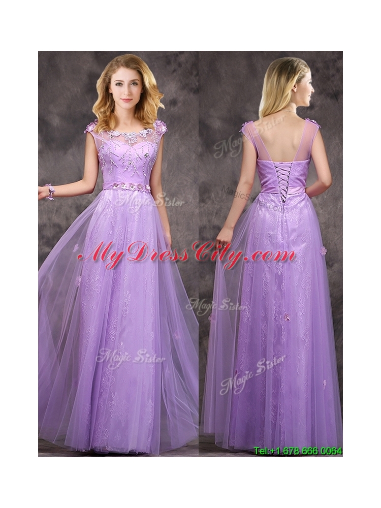 New Arrivals Beaded and Applique Long Prom Dress in Lavender