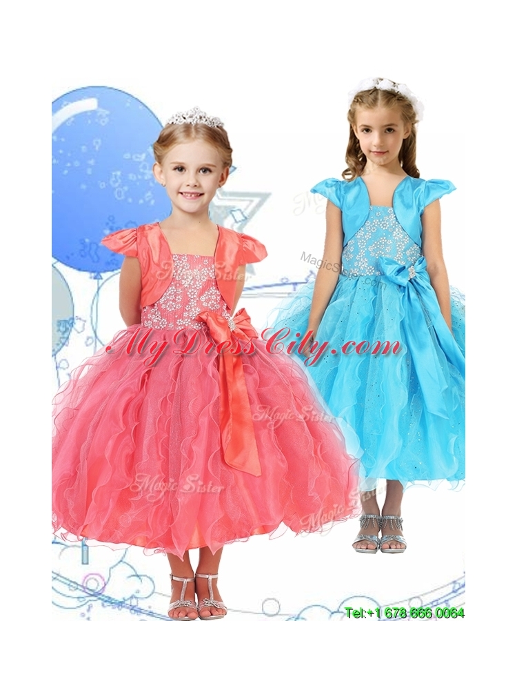 2016 Modest Spaghetti Straps Little Girl Pageant Dress with Beading and Ruffles