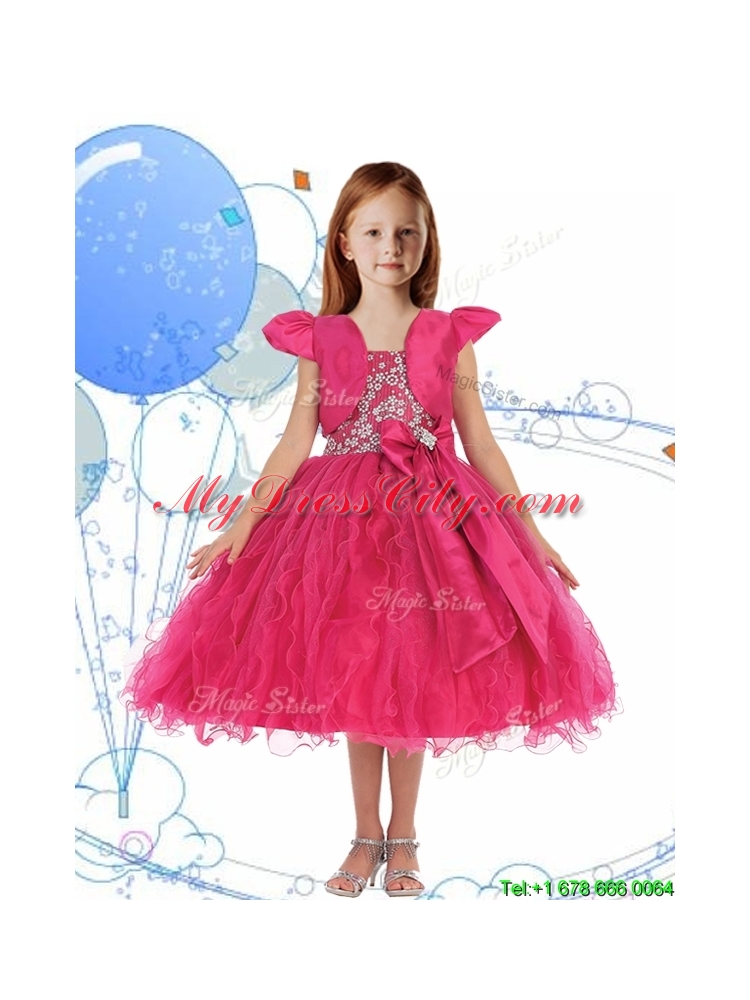 2016 Modest Spaghetti Straps Little Girl Pageant Dress with Beading and Ruffles