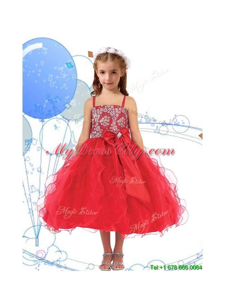 2016 Modest Spaghetti Straps Little Girl Pageant Dress with Beading and Ruffles