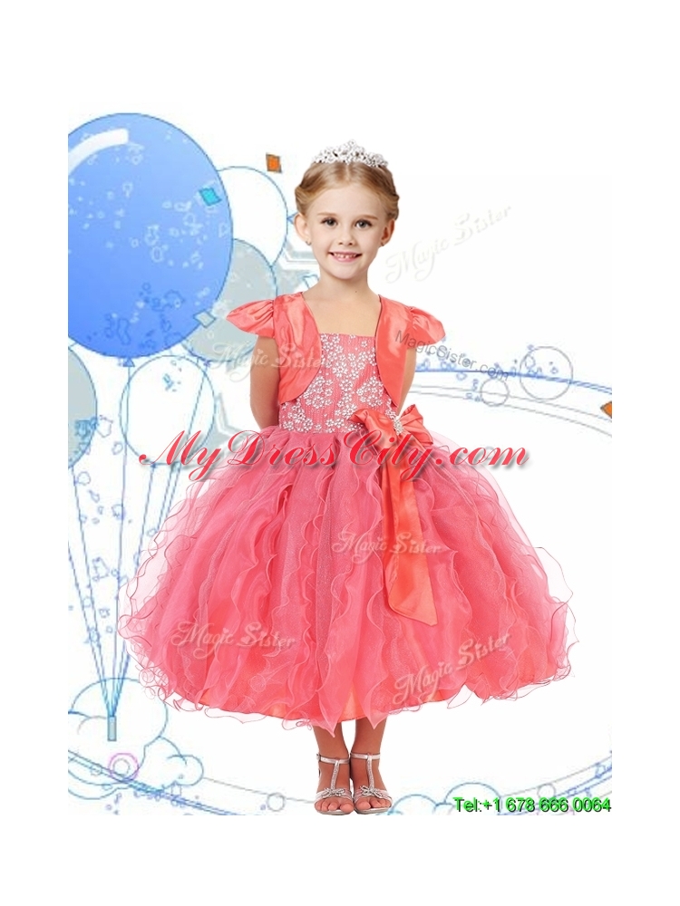 2016 Modest Spaghetti Straps Little Girl Pageant Dress with Beading and Ruffles