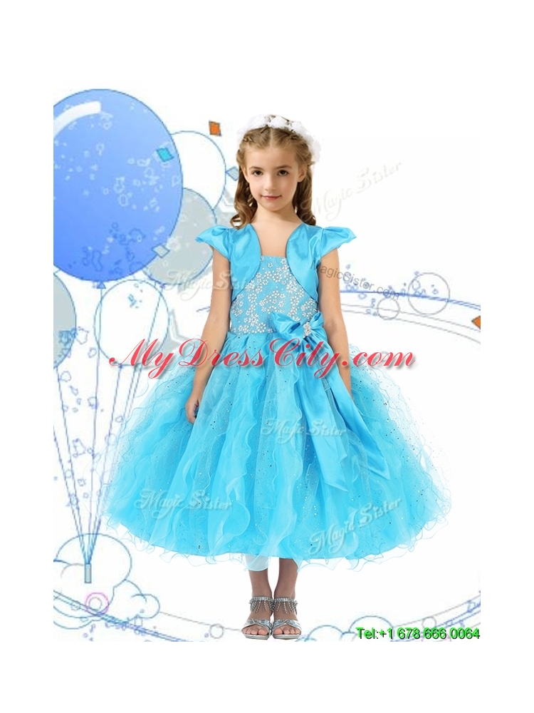 2016 Modest Spaghetti Straps Little Girl Pageant Dress with Beading and Ruffles