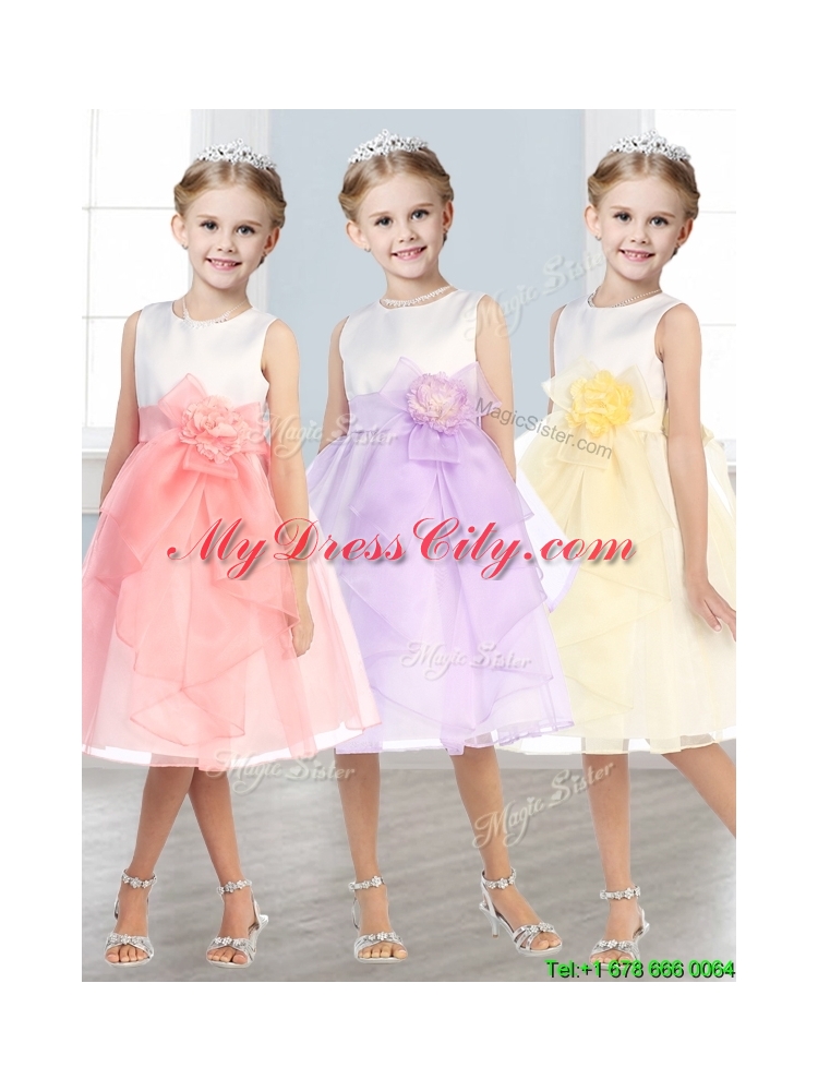 Beautiful Scoop Tulle Girls Party Dress with Hand Made Flowers and  Ruffles