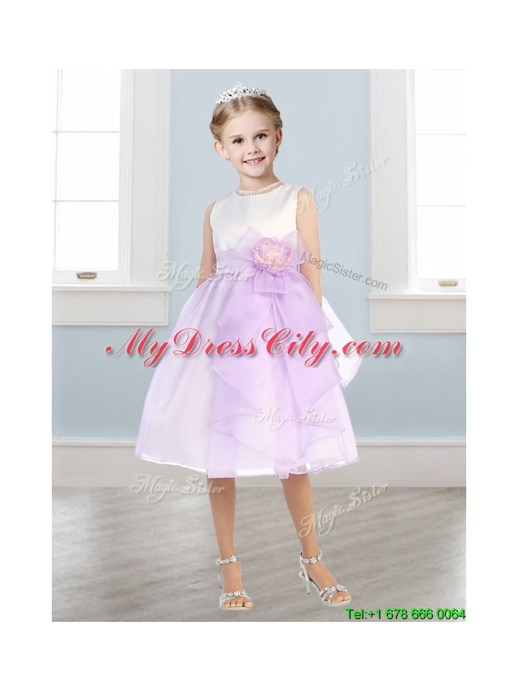 Beautiful Scoop Tulle Girls Party Dress with Hand Made Flowers and  Ruffles