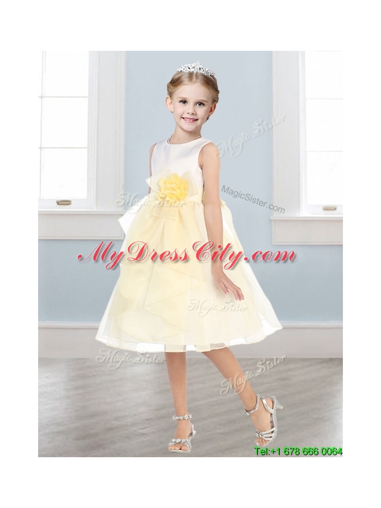 Beautiful Scoop Tulle Girls Party Dress with Hand Made Flowers and  Ruffles