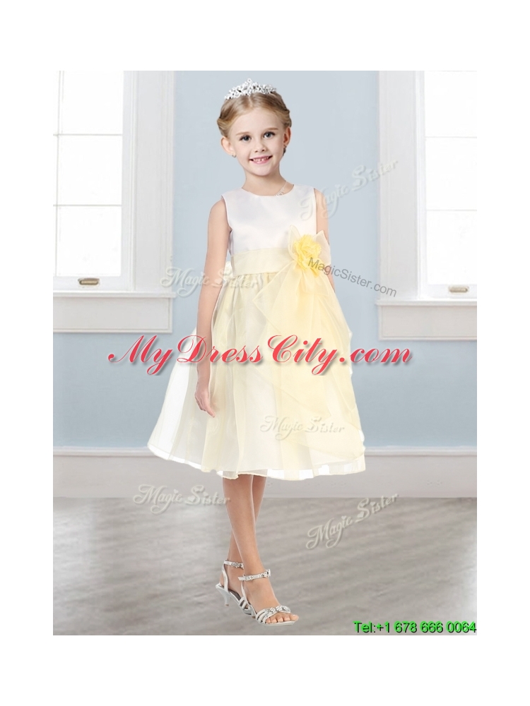 Beautiful Scoop Tulle Girls Party Dress with Hand Made Flowers and  Ruffles