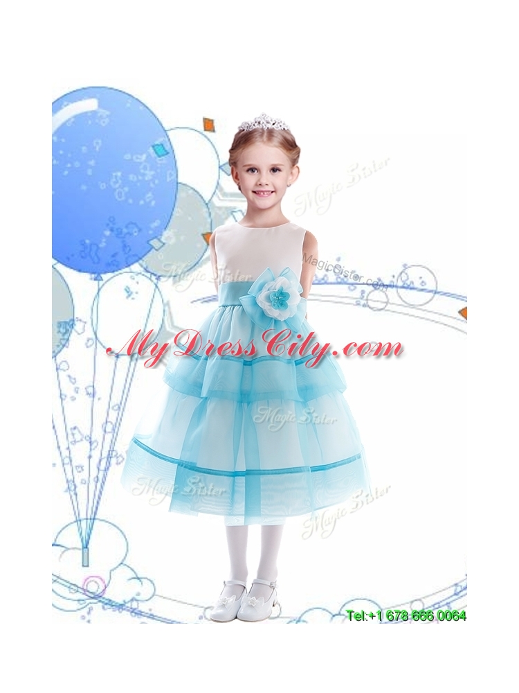 Discount Scoop Organza Little Girls Pageant Dress with Hand Made Flowers and Ruffled Layers