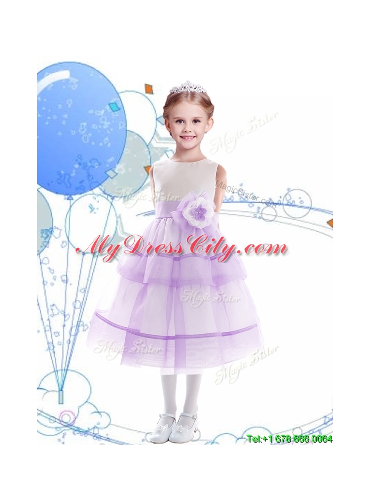 Discount Scoop Organza Little Girls Pageant Dress with Hand Made Flowers and Ruffled Layers