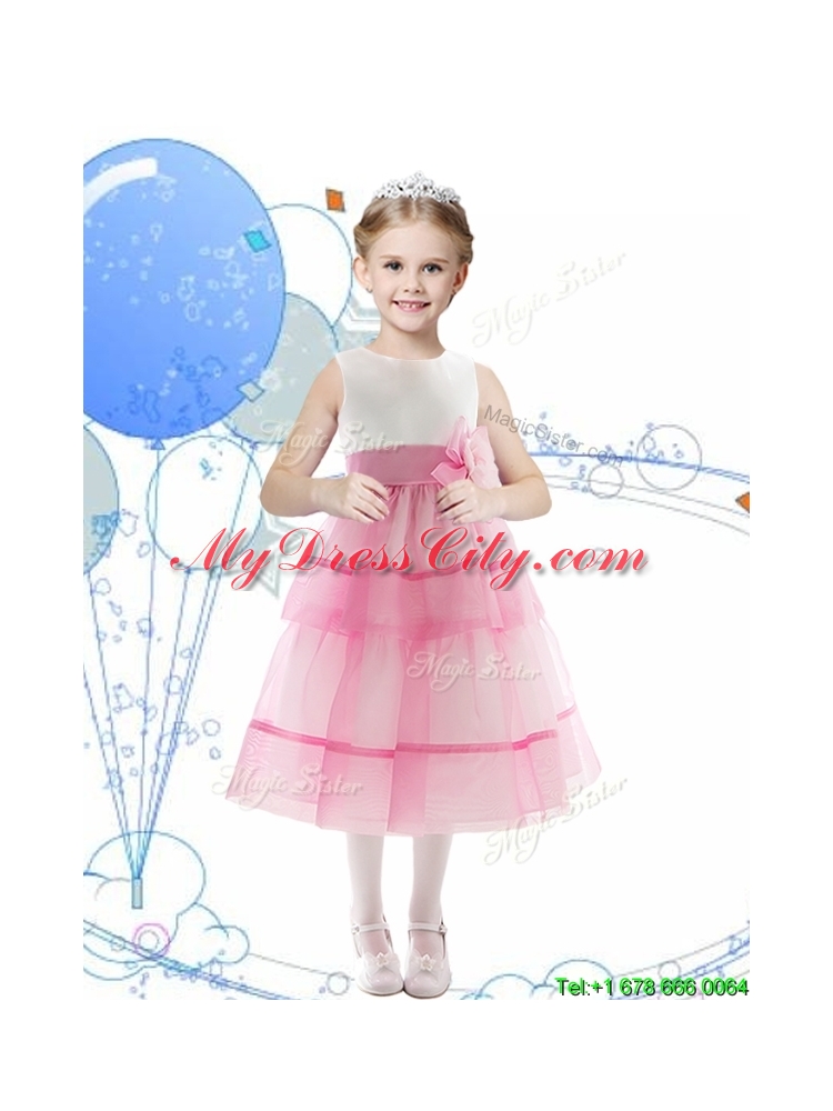 Discount Scoop Organza Little Girls Pageant Dress with Hand Made Flowers and Ruffled Layers