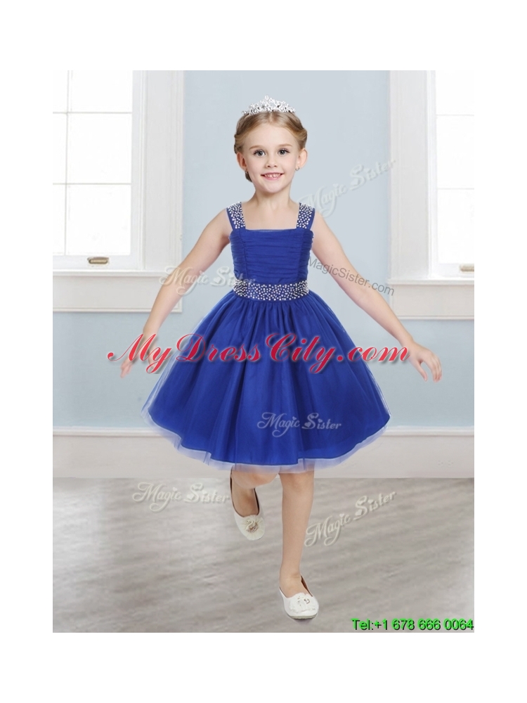 Gorgeous Straps Beading and Bowknot Little Girl Pageant Dress in Mini Length