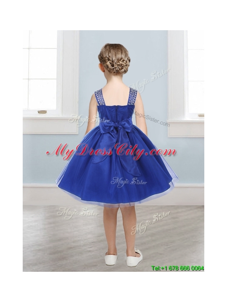 Gorgeous Straps Beading and Bowknot Little Girl Pageant Dress in Mini Length