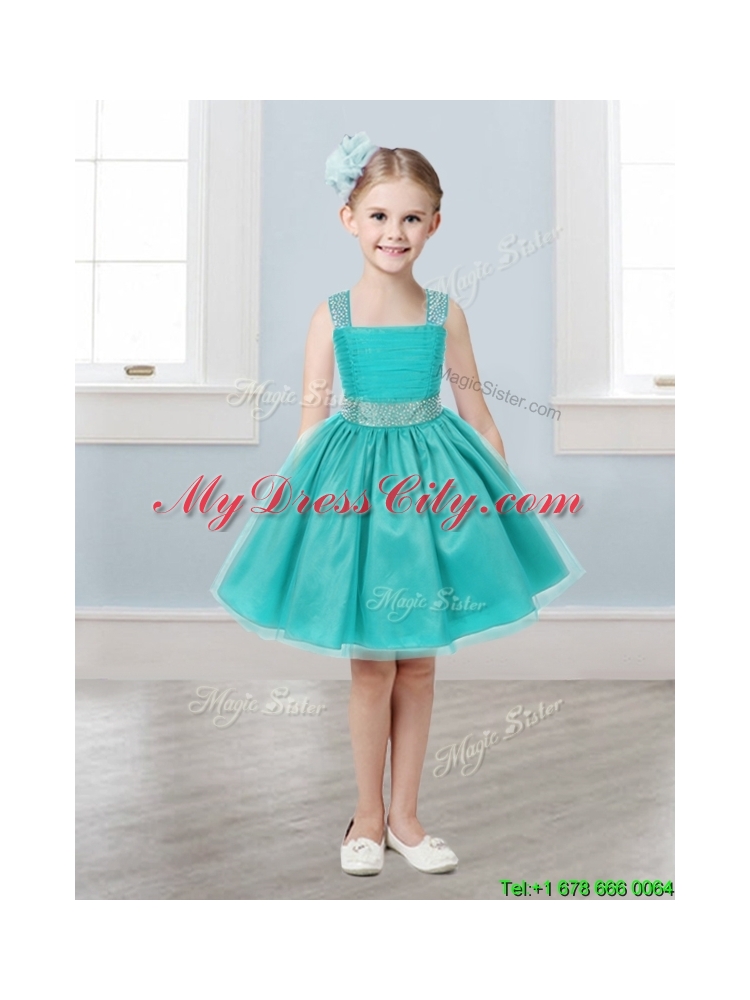 Gorgeous Straps Beading and Bowknot Little Girl Pageant Dress in Mini Length