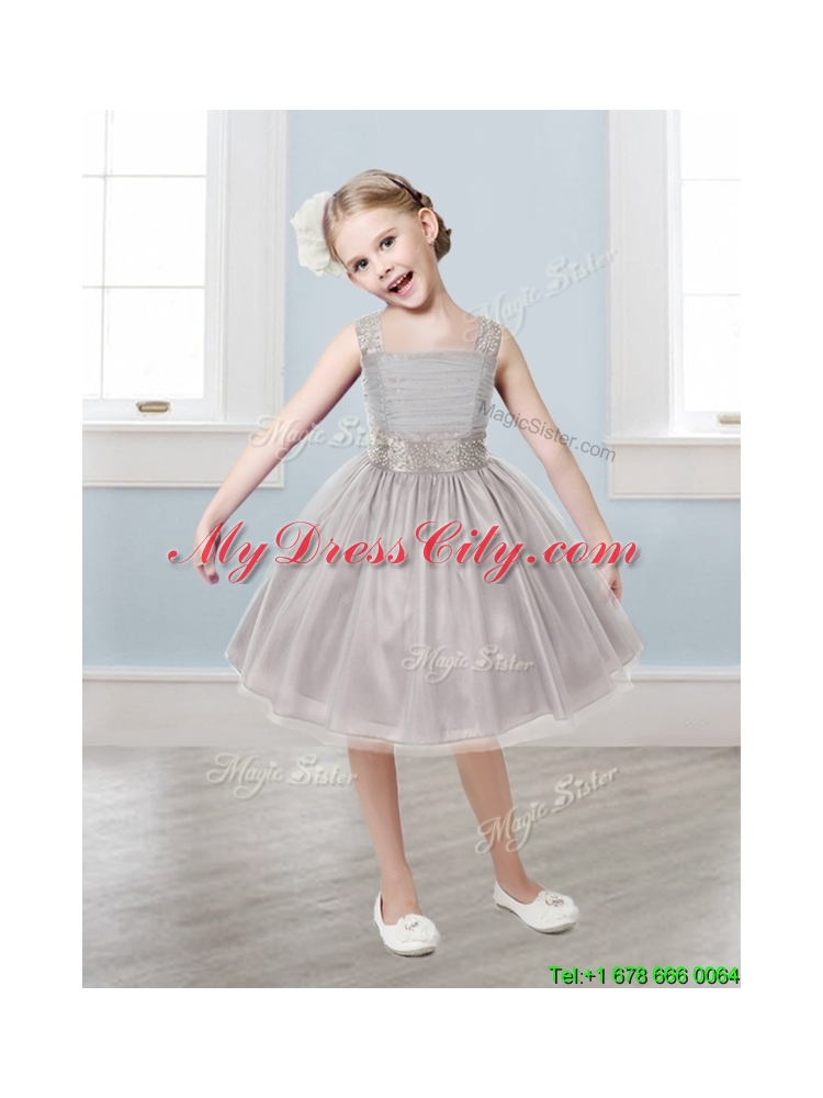 Gorgeous Straps Beading and Bowknot Little Girl Pageant Dress in Mini Length