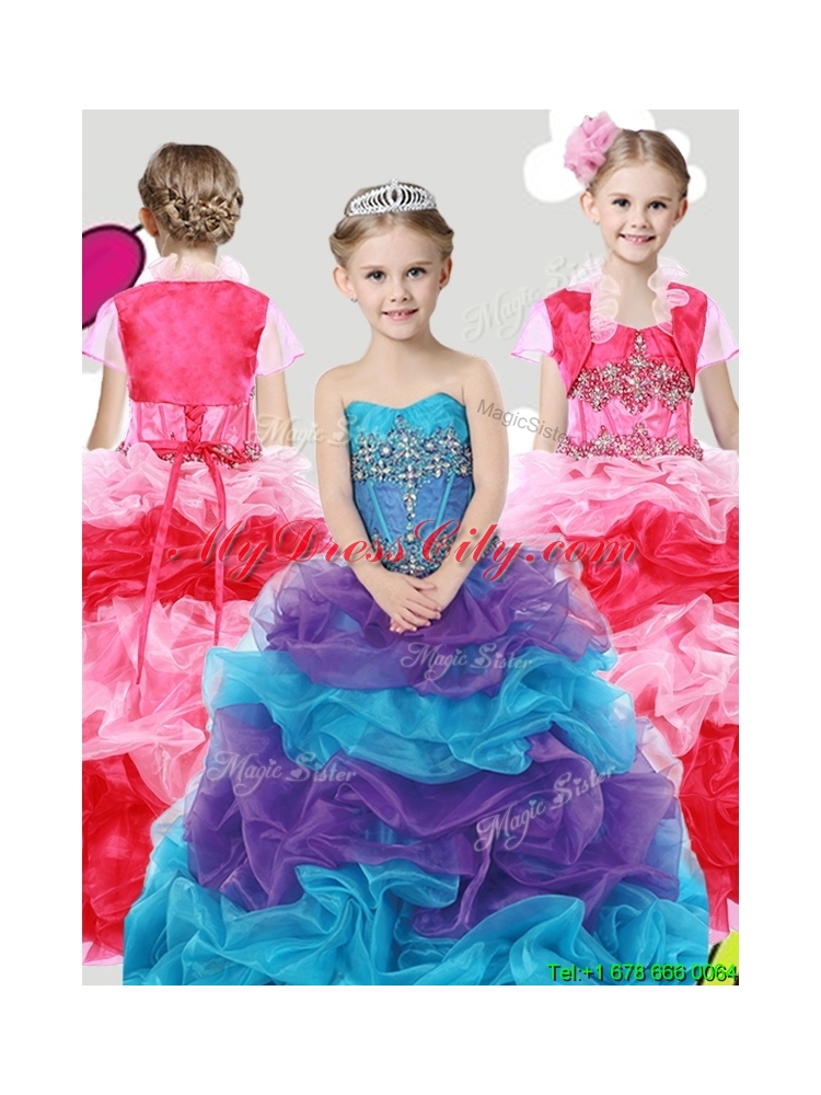 Lovely Beaded and Ruffled Girls Party Dress with Puffy Skirt