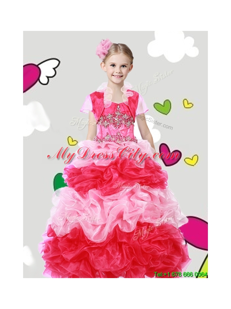 Lovely Beaded and Ruffled Girls Party Dress with Puffy Skirt