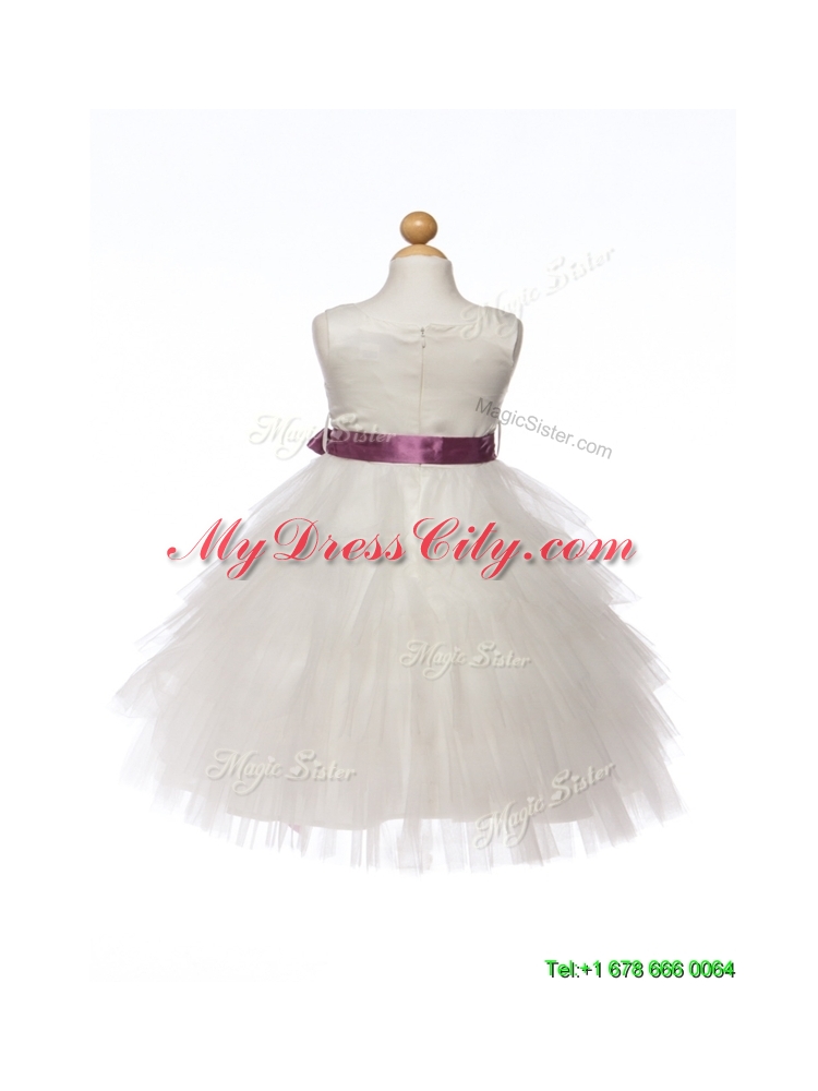 Lovely Scoop White Little Girls Pageant Dress with Bowknot and Ruffled Layers