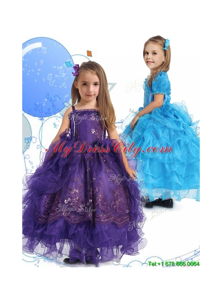 Luxurious Spaghetti Straps Little Girl Pageant Dress with Lace and Ruffled Layers