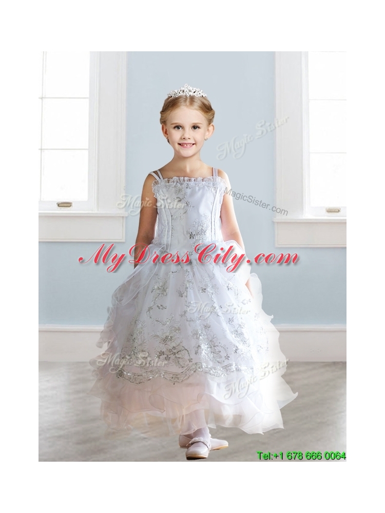 Luxurious Spaghetti Straps Little Girl Pageant Dress with Lace and Ruffled Layers