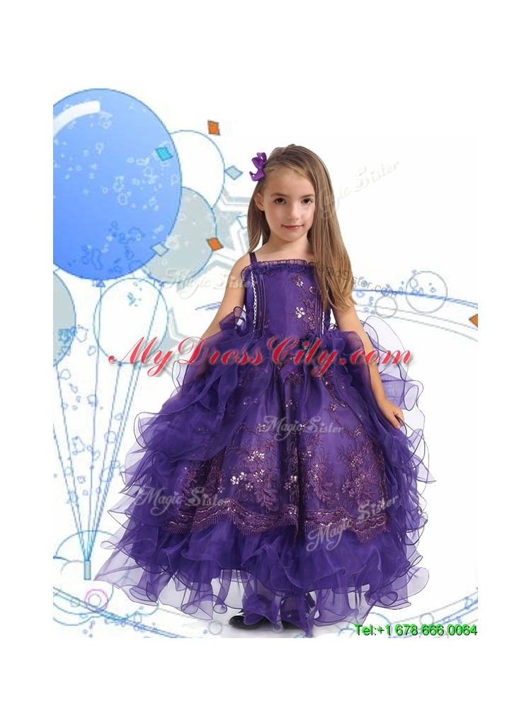 Luxurious Spaghetti Straps Little Girl Pageant Dress with Lace and Ruffled Layers