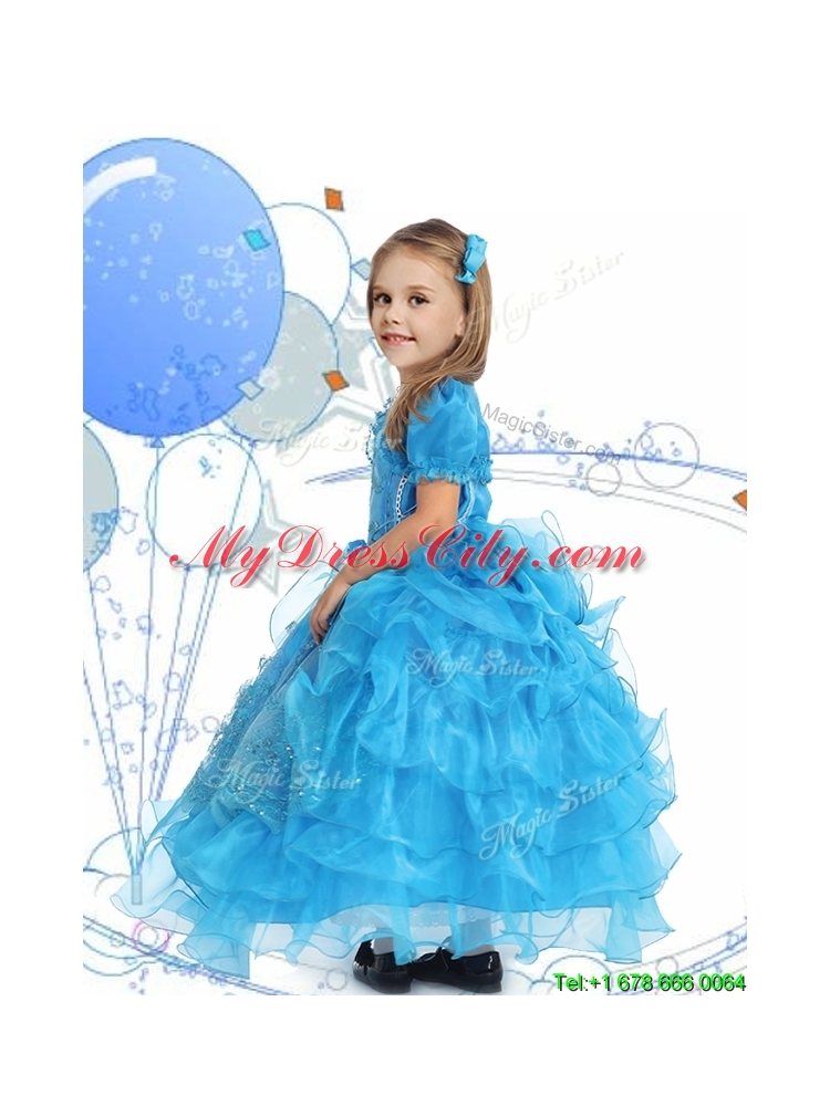 Luxurious Spaghetti Straps Little Girl Pageant Dress with Lace and Ruffled Layers