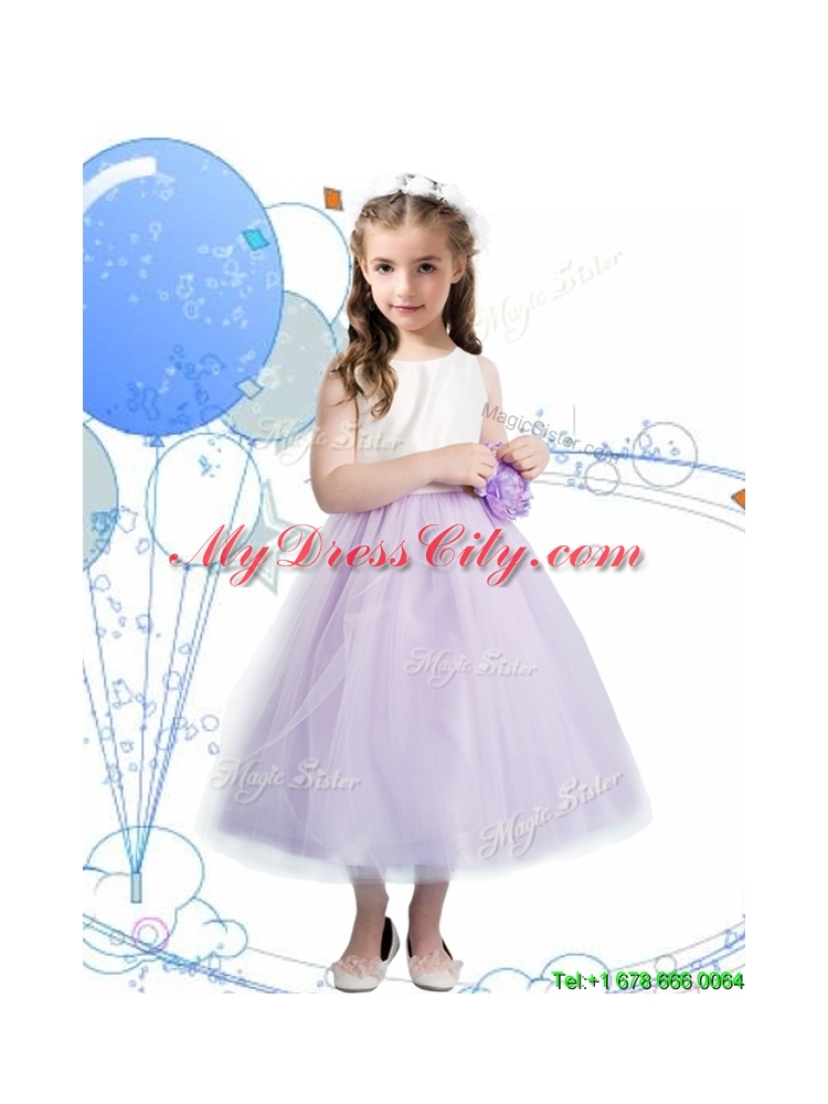 Wonderful Scoop Little Girl Pageant Dress with Hand Made Flowers and Bowknot