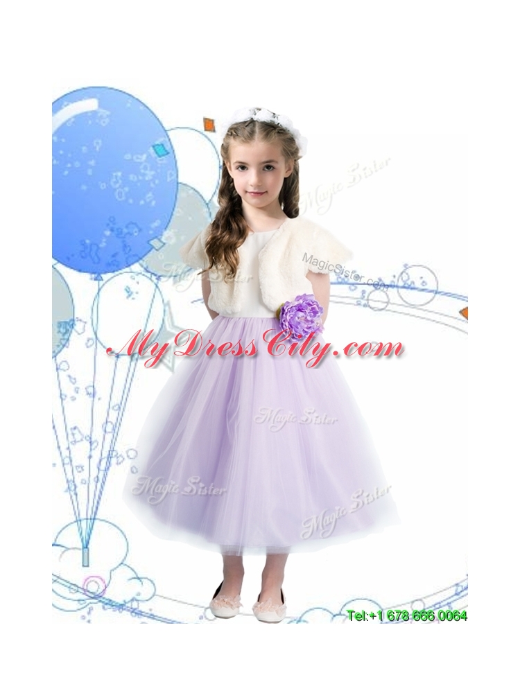 Wonderful Scoop Little Girl Pageant Dress with Hand Made Flowers and Bowknot