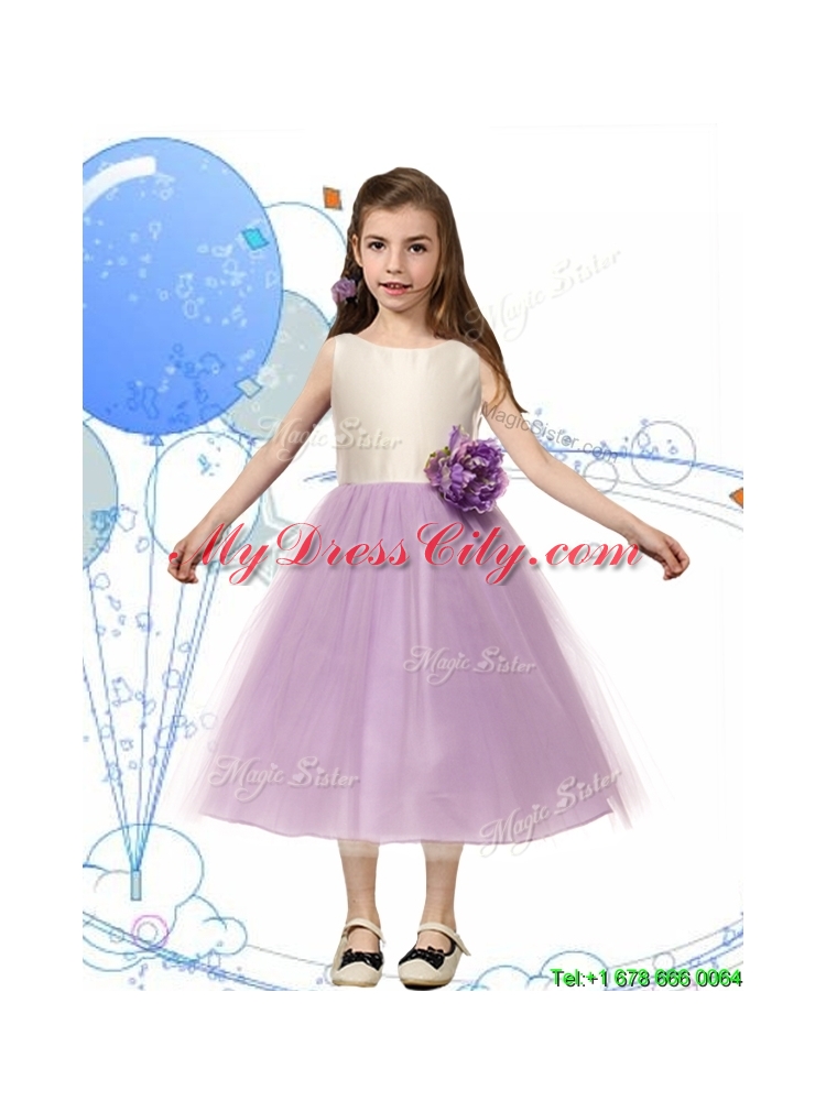 Wonderful Scoop Little Girl Pageant Dress with Hand Made Flowers and Bowknot