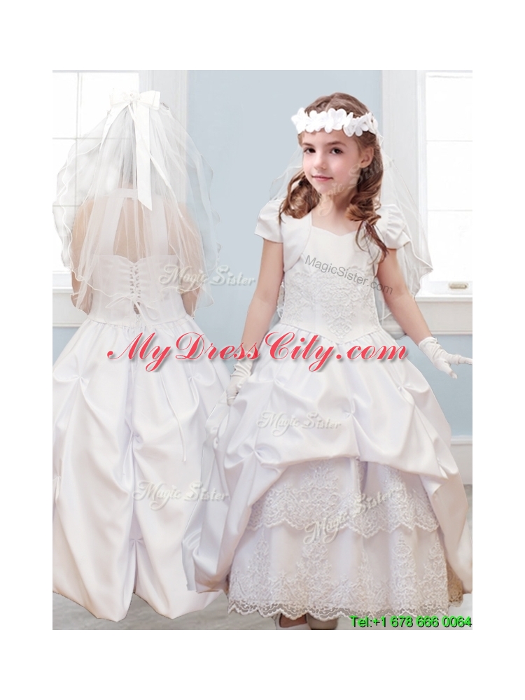 Affordable Halter Top Lace and Pick Ups Flower Girl Dress in White