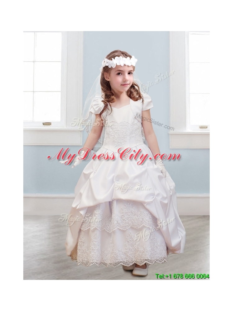 Affordable Halter Top Lace and Pick Ups Flower Girl Dress in White