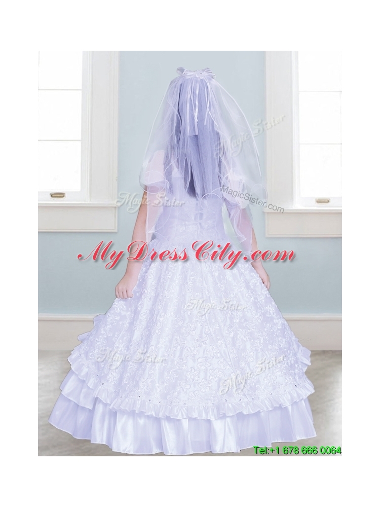 Classical Spaghetti Straps Taffeta Flower Girl Dress with Beading and Lace