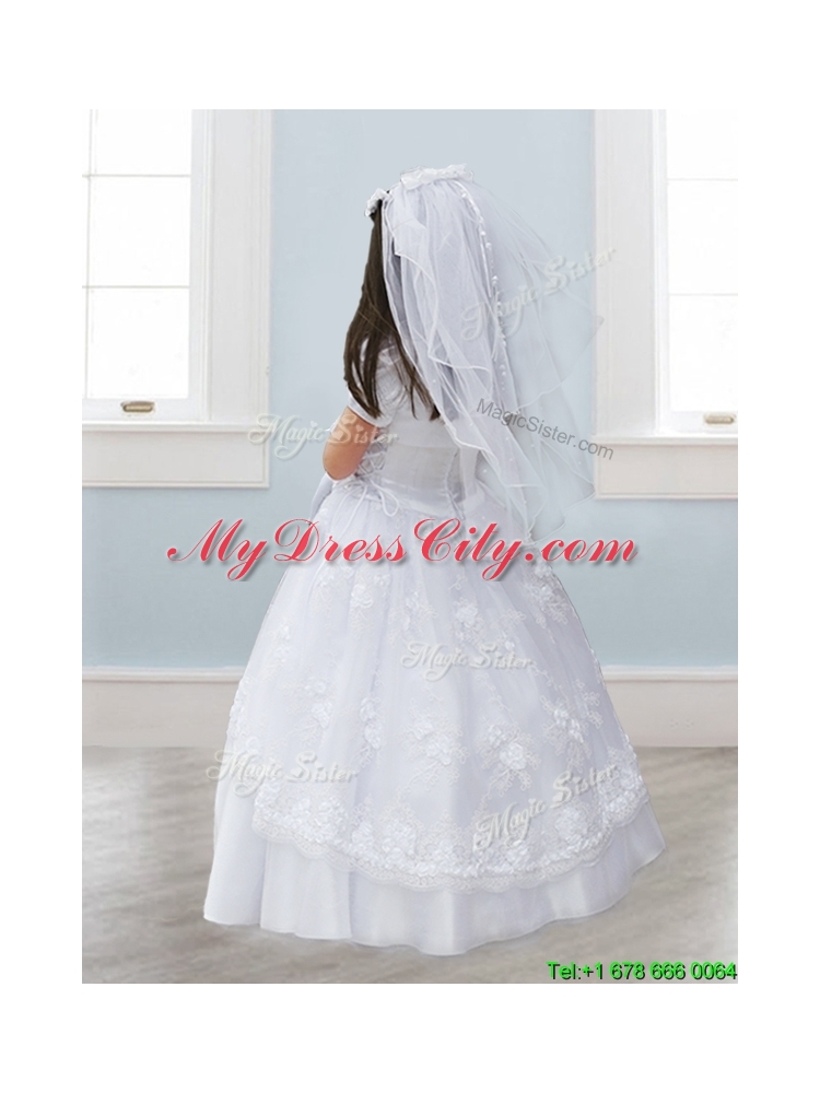 Perfect Laced Spaghetti Straps Tulle Flower Girl Dress in White