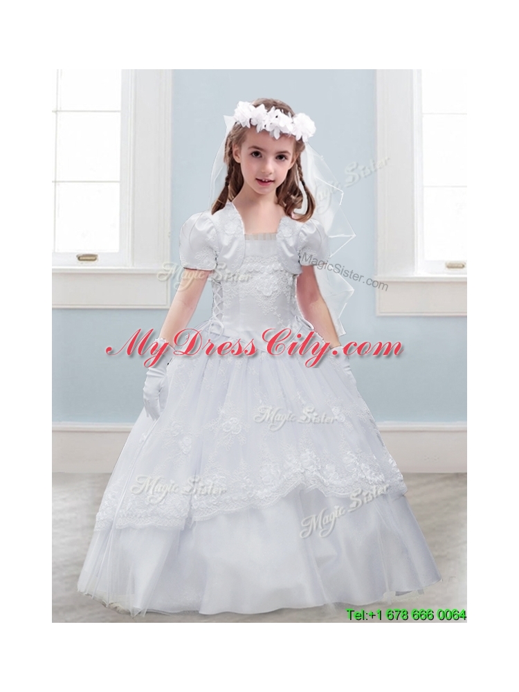 Perfect Laced Spaghetti Straps Tulle Flower Girl Dress in White