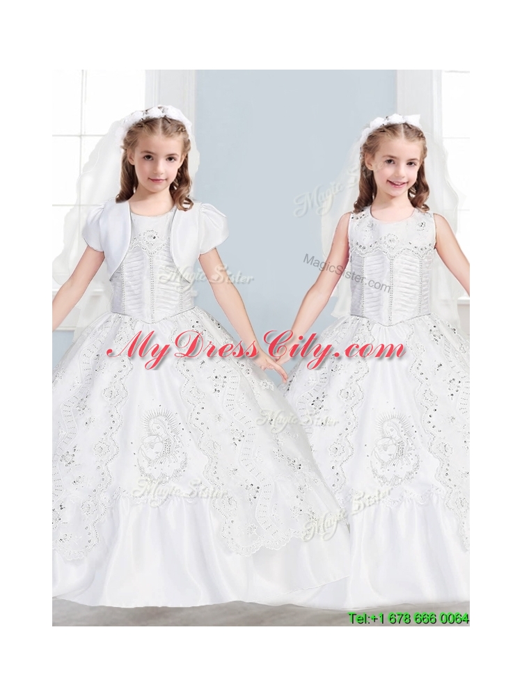 Sweet Scoop Big Puffy Flower Girl Dress with Lace and Embroidery