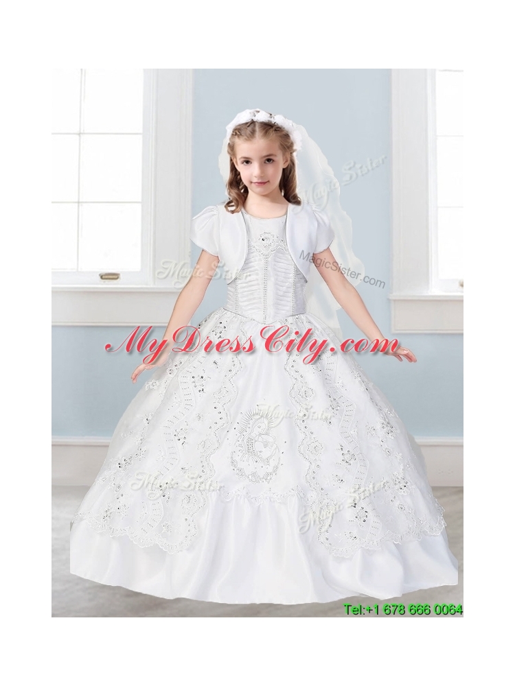 Sweet Scoop Big Puffy Flower Girl Dress with Lace and Embroidery