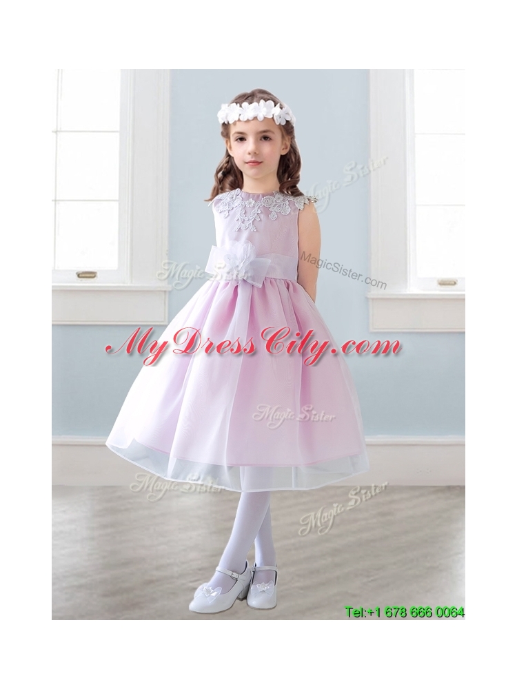 Elegant Scoop Tea Mini Quinceanera Dress with Appliques and Hand Made Flowers