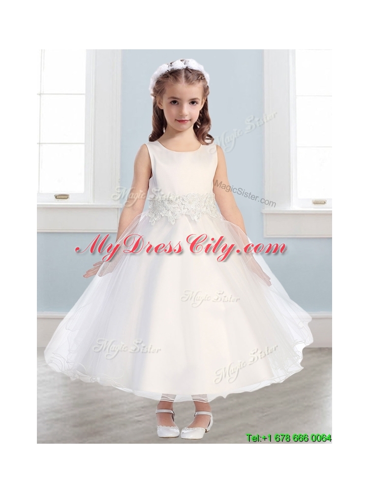 Lovely Scoop White A Line Flower Girl Dress in Appliques