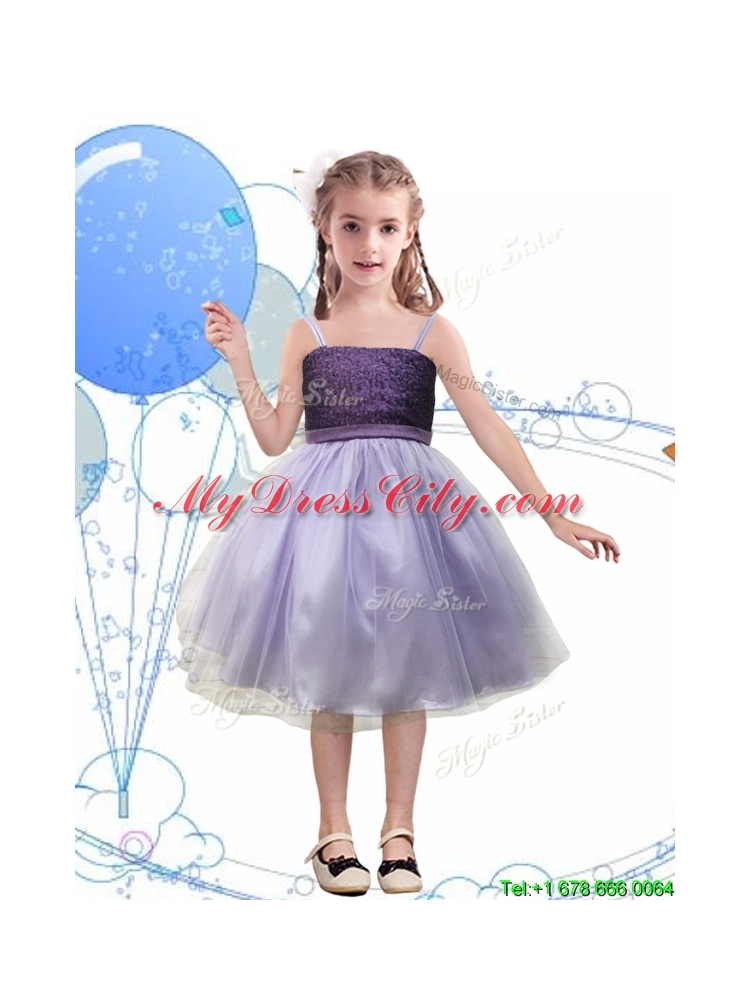 Perfect Spaghetti Straps Sashes and Sequins Flower Girl Dress in Champagne