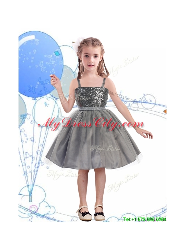 Perfect Spaghetti Straps Sashes and Sequins Flower Girl Dress in Champagne