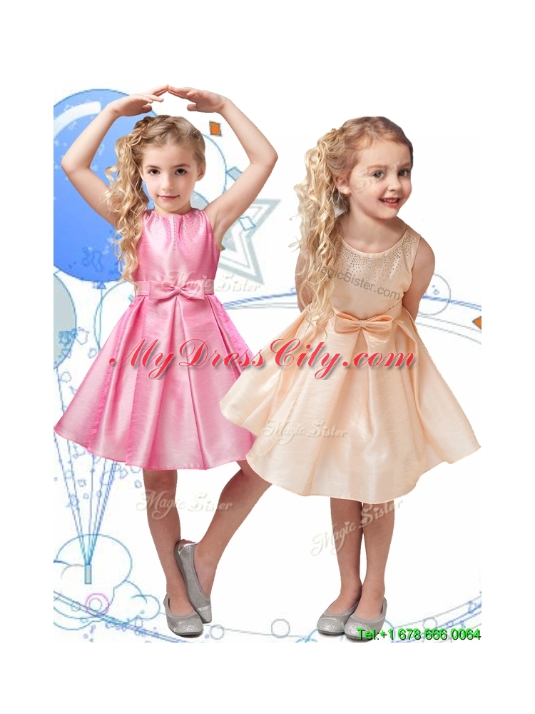 Romantic Scoop Organza Flower Girl Dress with Beading and Bowknot