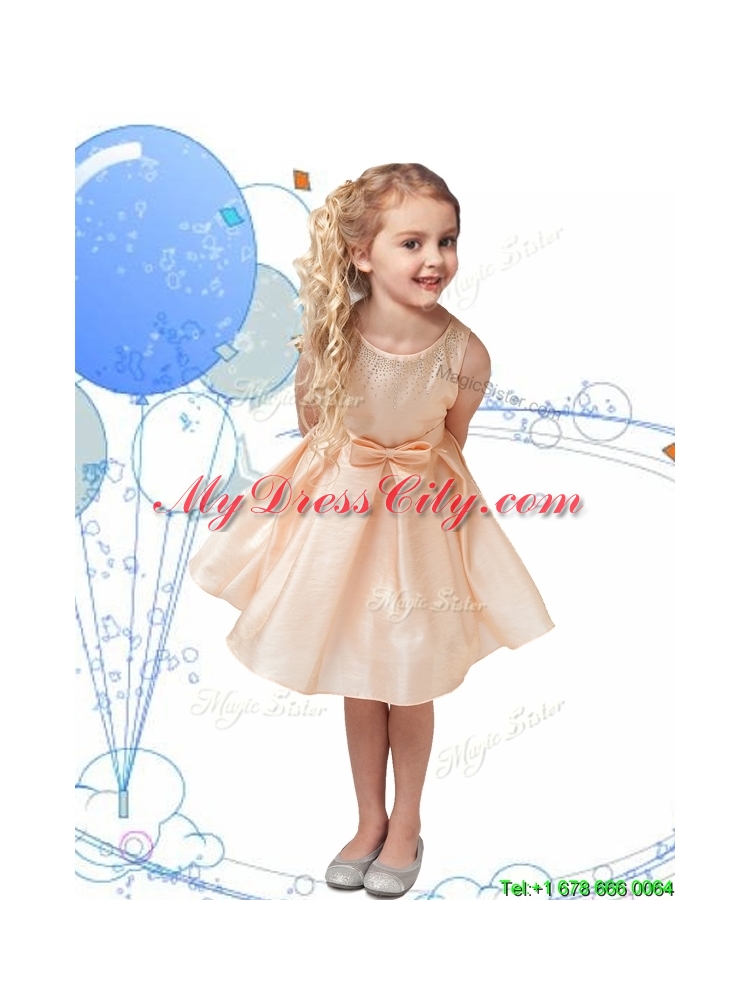 Romantic Scoop Organza Flower Girl Dress with Beading and Bowknot