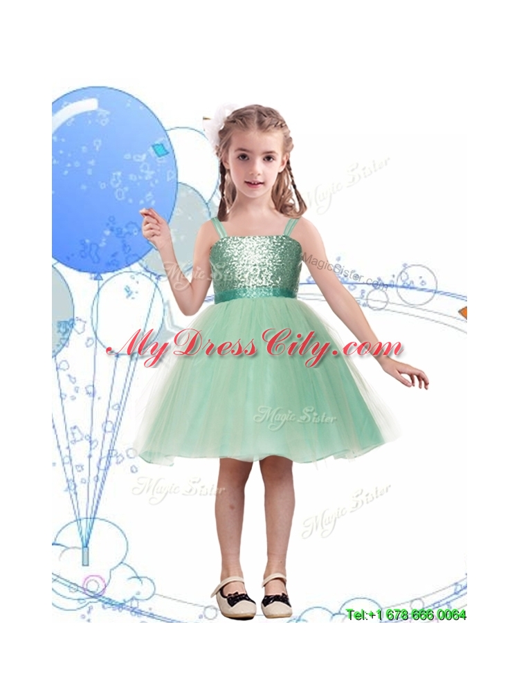 Wonderful Spaghetti Straps Flower Girl Dress with Sequins and Sashes