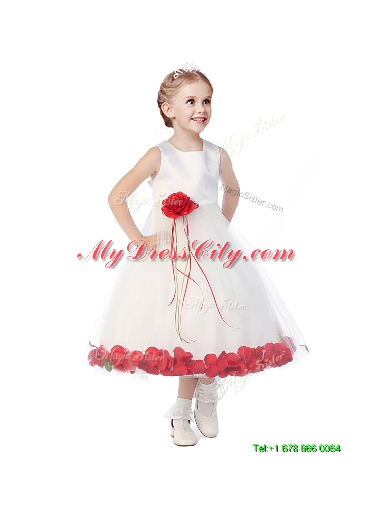 Wonderful Tulle Scoop Flower Girl Dress with Hand Made Flowers and Appliques